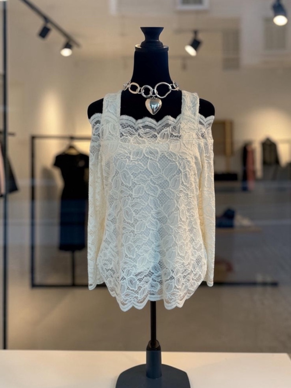 Chico's Cream Off-Shoulder Lace Blouse with Wide Straps